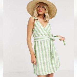 WOMEN'S DRESS GREEN WHITE STRIPED